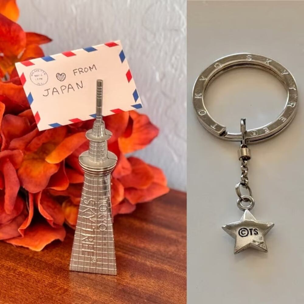 Tokyo Skytree Set Silver Tower Memo Clip Card Holder + Keychain